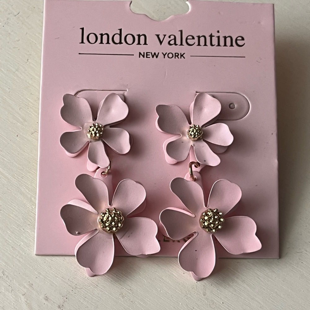 London Valentines pink floral dangle earrings